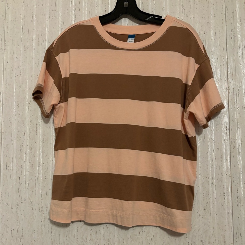 Old Navy Brown and Pink Striped Tee